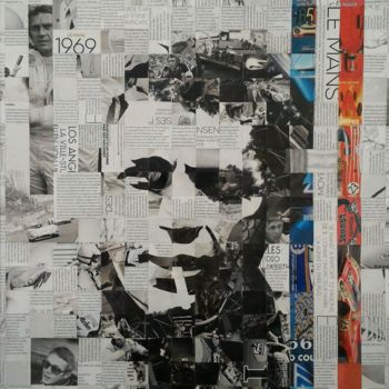 Collages titled "Steve Mc Queen au c…" by Isabelle Vernet, Original Artwork, Collages Mounted on Wood Stretcher frame