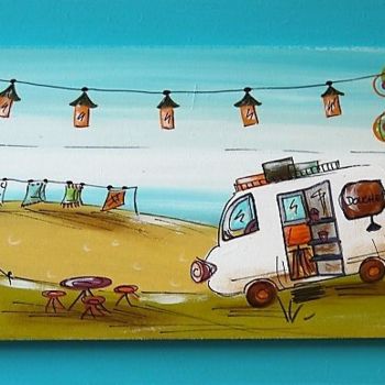 Painting titled "le camping-car bleu…" by Isabelle Weber, Original Artwork, Acrylic