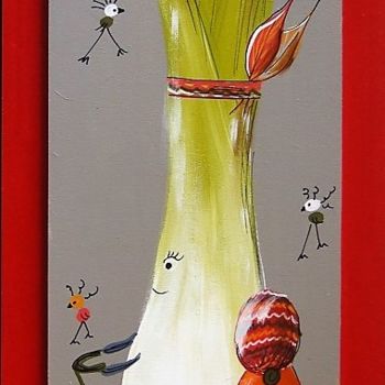 Peinture intitulée "un poireau à vélo !…" par Isabelle Weber, Œuvre d'art originale, Acrylique