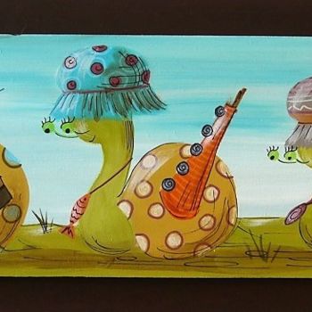 Peinture intitulée "la famille escargot…" par Isabelle Weber, Œuvre d'art originale, Acrylique