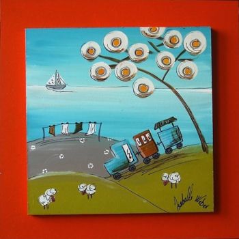 Painting titled "le train de l'évasi…" by Isabelle Weber, Original Artwork, Acrylic