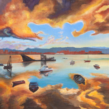 Painting titled "SUNRISE REFLECTIONS" by Isabel Robledo, Original Artwork, Oil