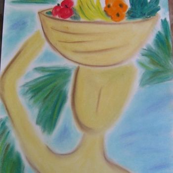 Painting titled "Porteuse de fruits 1" by Isa Digue, Original Artwork