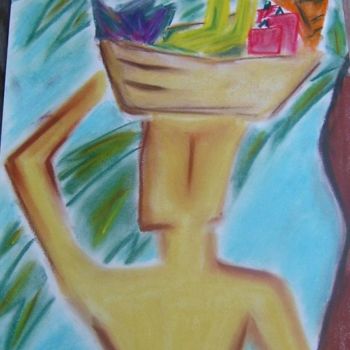 Painting titled "Porteuse de fruits 2" by Isa Digue, Original Artwork