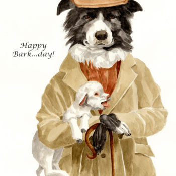 Painting titled "Happy Bark...day" by Toffee Nose, Original Artwork, Watercolor