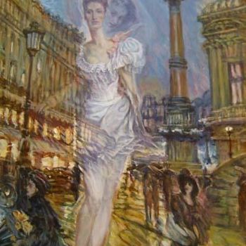 Ζωγραφική με τίτλο "Lady above the stre…" από Isander4, Αυθεντικά έργα τέχνης, Λάδι