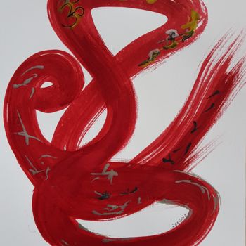 Painting titled "Aum 2" by Isankis, Original Artwork, Ink Mounted on Glass