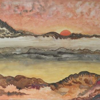 Peinture intitulée "soleil levant" par Isankis, Œuvre d'art originale, Encre