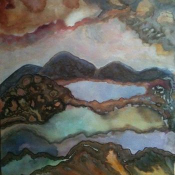 Painting titled "Paysage lacustre 2" by Isankis, Original Artwork, Ink