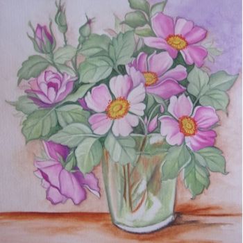 Pintura intitulada "Rosas Silvestres -…" por Isabel Cabrita, Obras de arte originais, Aquarela