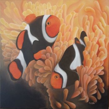 Pintura intitulada "Peixes palhaço" por Isabel Cabrita, Obras de arte originais, Óleo