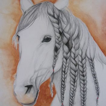 Pintura intitulada "Cavalo branco" por Isabel Cabrita, Obras de arte originais, Aquarela