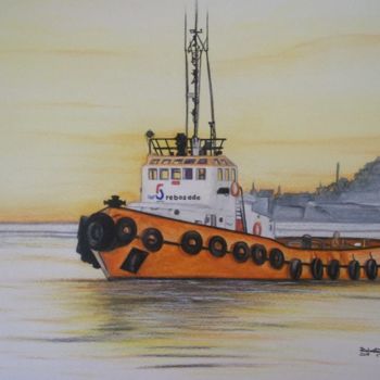 Peinture intitulée "Rebocador - Tugboat…" par Isabel Cabrita, Œuvre d'art originale, Aquarelle