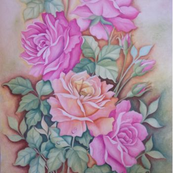 Painting titled "Rosas rosa - Pink r…" by Isabel Cabrita, Original Artwork, Watercolor