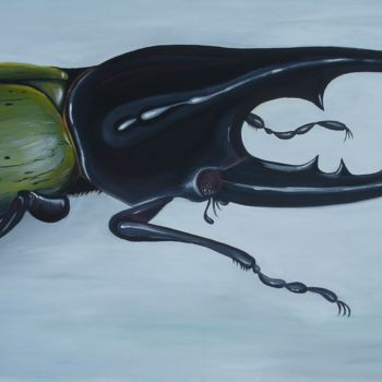 Painting titled "COLEOPTERE HERCULE" by Virginie Isfaoui, Original Artwork, Acrylic Mounted on Wood Stretcher frame