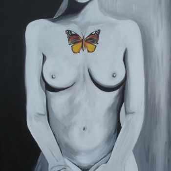 Pintura intitulada "FEMME PAPILLON VULC…" por Virginie Isfaoui, Obras de arte originais, Acrílico Montado em Armação em made…