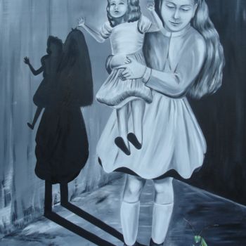 Painting titled "LA FILLETTE A LA MA…" by Virginie Isfaoui, Original Artwork, Oil Mounted on Wood Stretcher frame