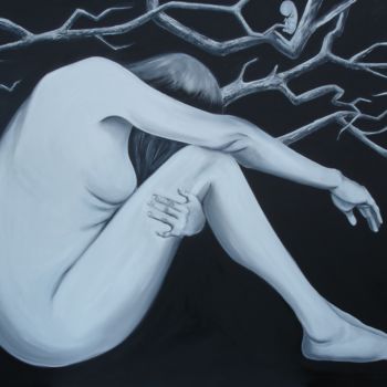 Painting titled "ENDOMETRIOSE 3 J'AT…" by Virginie Isfaoui, Original Artwork, Oil Mounted on Wood Stretcher frame