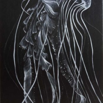 Painting titled "Meduse scyphozoa" by Virginie Isfaoui, Original Artwork, Oil Mounted on Wood Stretcher frame