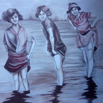 Painting titled "Les Baigneuses" by Virginie Isfaoui, Original Artwork, Watercolor