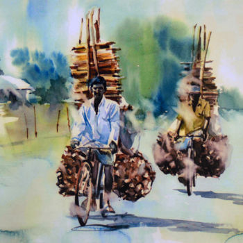 Painting titled "The Lumber Mill" by Ishan Senaka Hewage, Original Artwork, Acrylic Mounted on Wood Stretcher frame