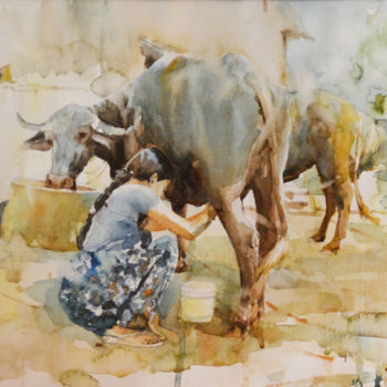 Картина под названием "Village Hospitality" - Ishan Senaka Hewage, Подлинное произведение искусства, Акрил Установлен на Дер…