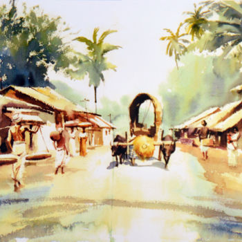 Painting titled "Main Street" by Ishan Senaka Hewage, Original Artwork, Acrylic Mounted on Wood Stretcher frame