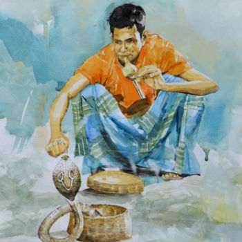 Painting titled "Rhythm of the Cobra" by Ishan Senaka Hewage, Original Artwork, Acrylic Mounted on Wood Stretcher frame