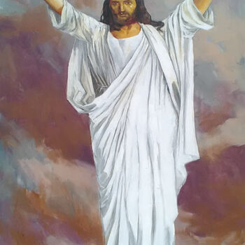 Painting titled "Jesus my Savior" by Ishan Senaka Hewage, Original Artwork, Acrylic Mounted on Wood Stretcher frame