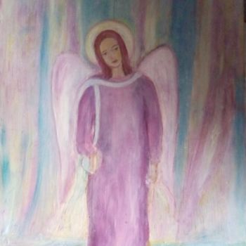 Peinture intitulée "Angel in purple" par Irina Ishimscai Victor Golubev, Œuvre d'art originale, Huile