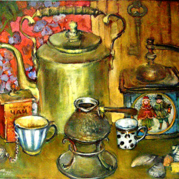 Painting titled "Чай или кофе?" by Nina Stasiukova, Original Artwork, Oil