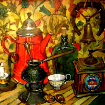 Painting titled "Натюрморт с красным…" by Nina Stasiukova, Original Artwork, Oil