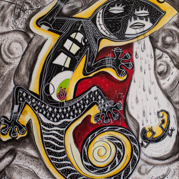 Painting titled "Lagartos assim nasc…" by Isidro Chiculo Sanene, Original Artwork, Acrylic