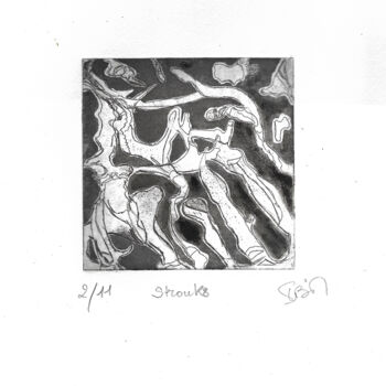 Gravures & estampes intitulée "87*) 2/11 Strouks" par Isis Bi M, Œuvre d'art originale, Eau-forte