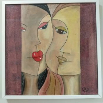 Картина под названием "Mãe e filha" - Ismael Silva, Подлинное произведение искусства, Акрил Установлен на Деревянная панель