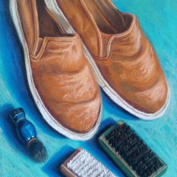 Ζωγραφική με τίτλο "My brown shoe" από Ismail Lawal, Αυθεντικά έργα τέχνης, Παστέλ