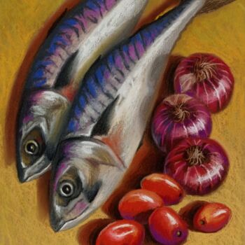 Painting titled "'mackerels,onions a…" by Ismail Lawal, Original Artwork, Pastel