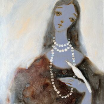 Painting titled "Mom's beads" by Isolde Pavlovskaya, Original Artwork, Oil Mounted on Cardboard