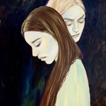 Peinture intitulée "Mother and daughter" par Isolde Pavlovskaya, Œuvre d'art originale, Huile Monté sur Châssis en bois
