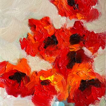 Peinture intitulée "Poppies on beige" par Isolde Pavlovskaya, Œuvre d'art originale, Huile Monté sur Carton