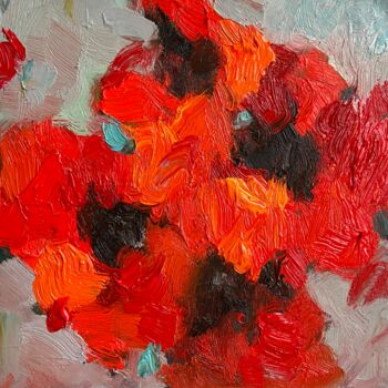 Painting titled "Red Poppies 2" by Isolde Pavlovskaya, Original Artwork, Oil Mounted on Cardboard