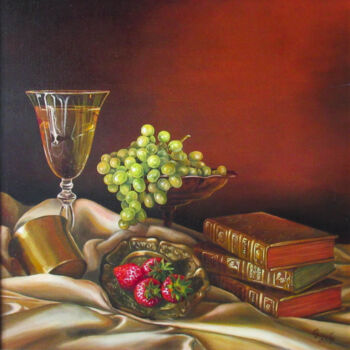 Painting titled "Still life with str…" by Marina Izotova, Original Artwork, Oil Mounted on Wood Stretcher frame