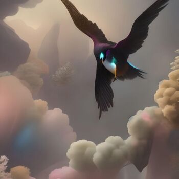 Arte digital titulada "Bird In The Gray Sky" por Isra, Obra de arte original, Imagen generada por IA