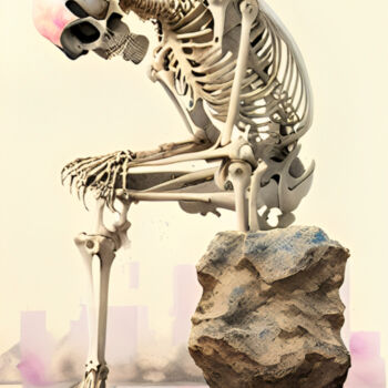 Digitale Kunst mit dem Titel "Thinking Skeleton" von Isra, Original-Kunstwerk, Digitale Fotografie