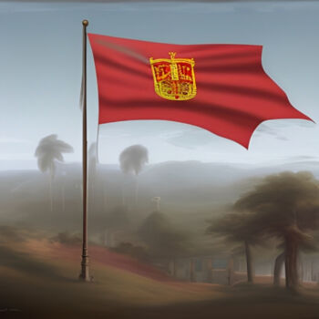 Digitale Kunst getiteld "Red Flag In The Des…" door Isra, Origineel Kunstwerk, AI gegenereerde afbeelding