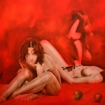 Painting titled "Red" by Istvan Cene Gal, Original Artwork, Oil