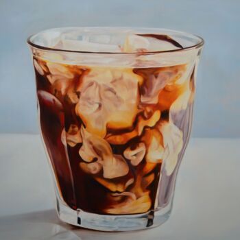 Painting titled "Morning coffee with…" by Istvan Cene Gal, Original Artwork, Oil Mounted on Wood Stretcher frame