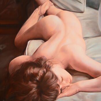 Peinture intitulée "Sleeping girl" par Istvan Cene Gal, Œuvre d'art originale, Huile Monté sur Châssis en bois