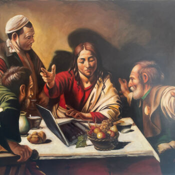 Painting titled "Supper at Emmaus" by István Ducsai, Original Artwork, Oil