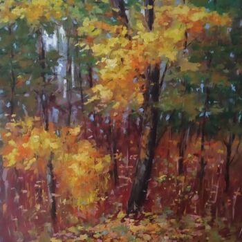 Painting titled "Autumn leaves" by István Kenéz, Original Artwork, Oil Mounted on Wood Stretcher frame